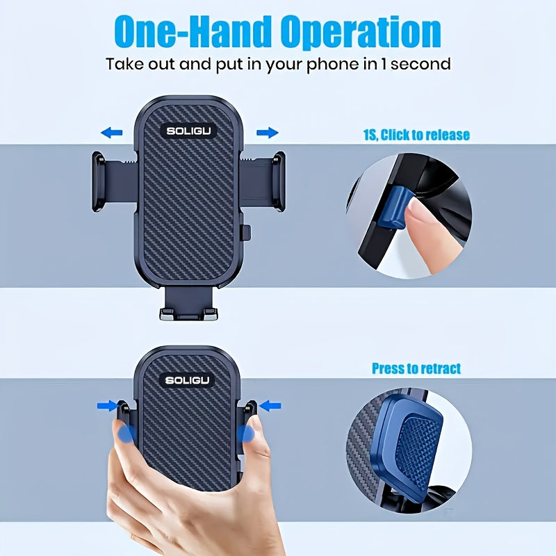 [All Phones Adjustable Car Holder] Soligu Car Phone Holder Mount, Universal Phone Holder Cradle For Car, Adjustable In Vertical And Horizontal Directions With High Stability, Strong Adhesion, Bonus Adhesive Pads For Car Dashboards, Compatibility With All