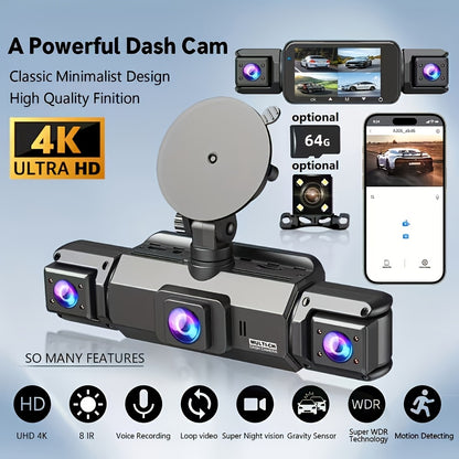 FOXGOD Dash Cam for Cars, 3/4-Channel 4K+1080P HD Ultimate Safety Driving Recorder Set, Front 4K or So Rear 1080P, Super Night Vision, WDR, G Sensor, Circular Video, Optional Memory Card and Lens - Safe Driving Black Box
