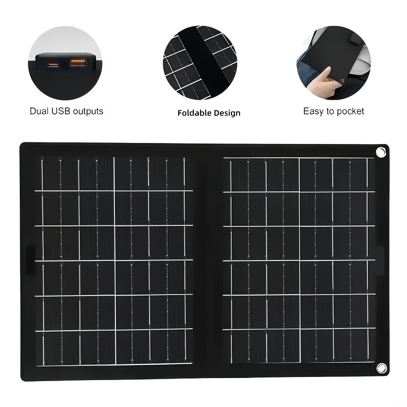 30W Portable Solar Charging Panel, 2-in-1 Folding Design, with USB Charging Port, High Efficiency, Plug-and-Play Solar Panel for Phones, Tablets & Action Cameras, Lightweight Outdoor Emergency Power Supply for Camping, Travel, RVs & Boats