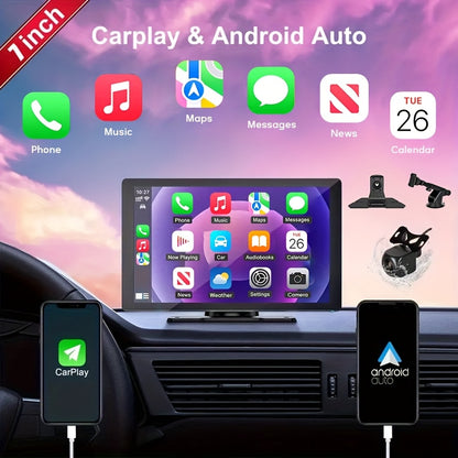 7-Inch Wireless Car Display with Car Audio, HD Touchscreen, 1080P Reversing Camera, Dashcam, GPS Navigation, Mirror Link, FM/AUX/USB/TF Interface, Compatible with All Car Models, a Must-Have for Vacations, And a New Year'S Gift for Dad And Driver