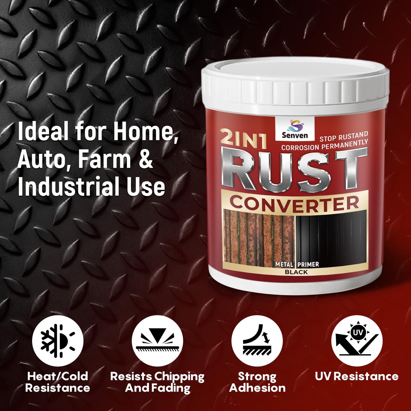 2in 1 Rust Converter & Metal Primer 35oz Black Rust Reformer Paint for Metal, Trailer, Truck Frame, Car Chassis, Automotive Rust Encapsulator & Inhibitor, Heat Resistance Rust Black Paint for Metal