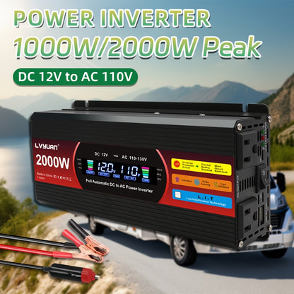 [Car Power Inverter] LVYUAN 200W/1000W/3000W Car Power Inverter DC 12V to 110V AC Converter with LCD Display Dual AC Outlets And Dual USB Car Charger for Car Home Laptop Truck Boat Red