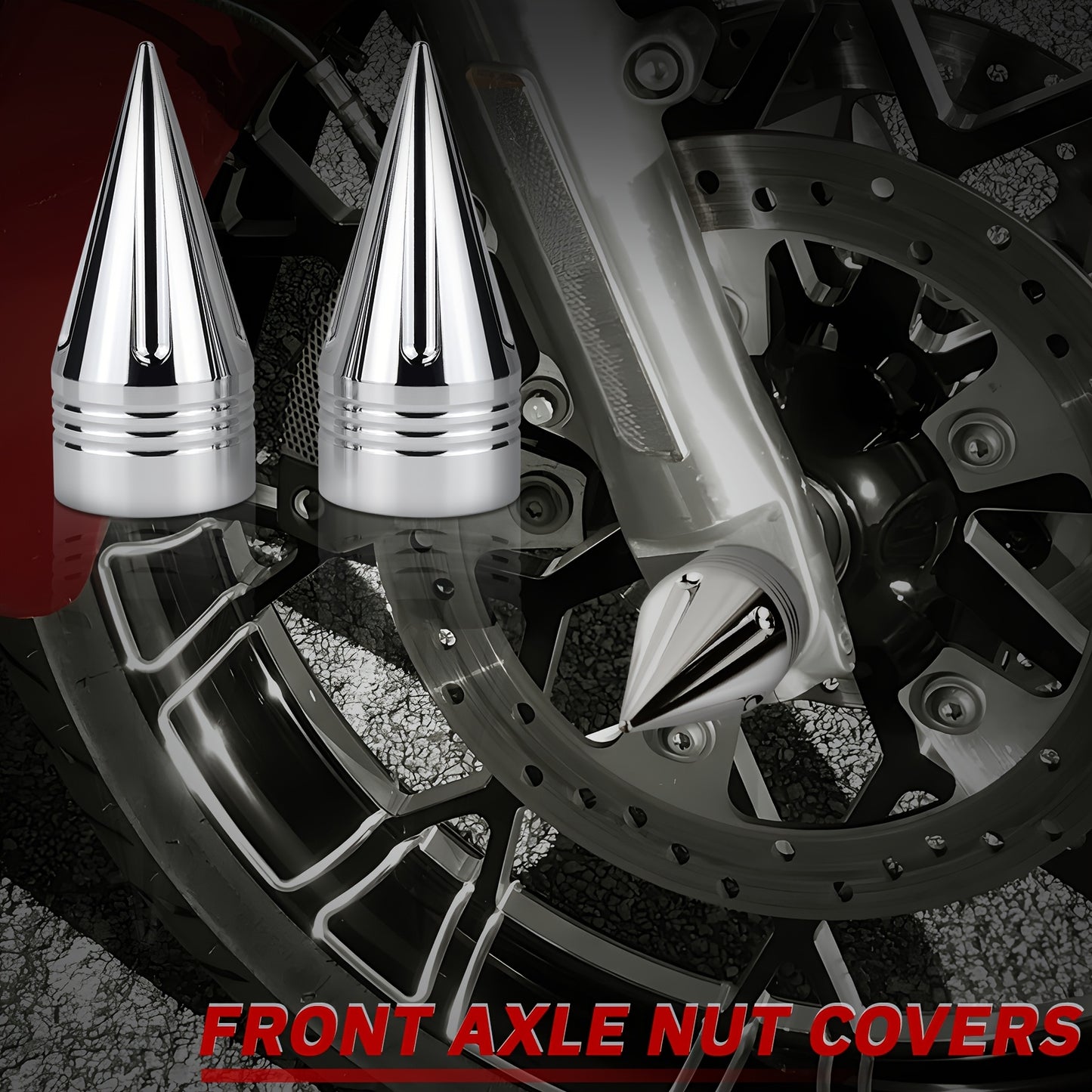 Motorcycle Front Axle Nut Covers CNC Spike Caps 3.6" – Fits Harley Touring Street Glide Road King Electra Glide Tri Glide 2008+, Black & Silver, Pair