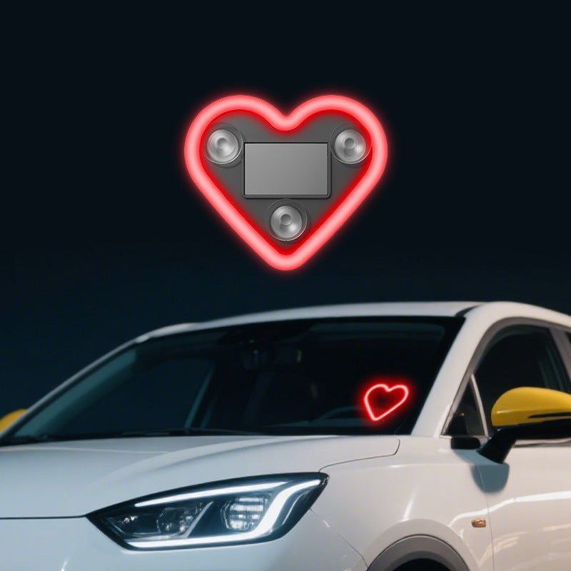 Car Interior Neon LED Mood Light – Heart & Flower Shaped Ambient Light for Car Window, Valentine's Day Car Decoration, 3 Colors