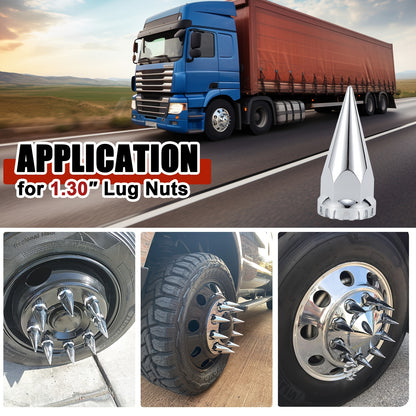 (60pcs 40pcs) 33mm X 4 3/4" Chromed Spike Lug Nuts Covers Screw On, ABS Chrome Caps Pointed Screw On Lug Nut Cover for Semi Trucks