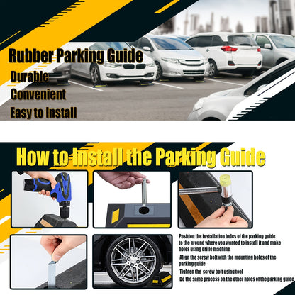 Car Wheel Stops for Garage -Heavy Duty Rubber Parking Guide 12/8/4/2/1pc Premium Quality Durable Car for Garage Wheel Stopper Professional Grade Park with Reflective Yellow Tape Curb, Adjustable for Safe Parking of Vehicles, for Garage Parking Stops