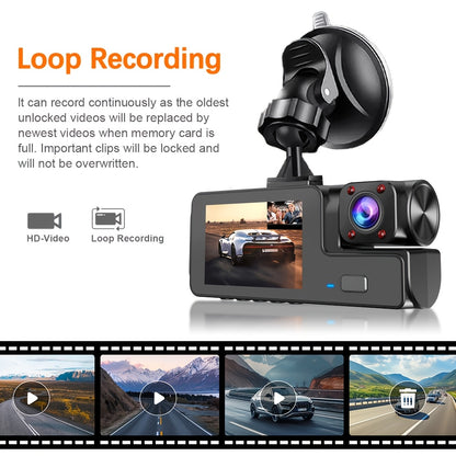 Dash Cam for Car FHD1080P 2 Channels Camera 360 Dash Cam Car DVR 170° Large Wide Angle Car Recorder Super Night Vision Loop Recording G-Sensor Tachograph Dashboard Camera