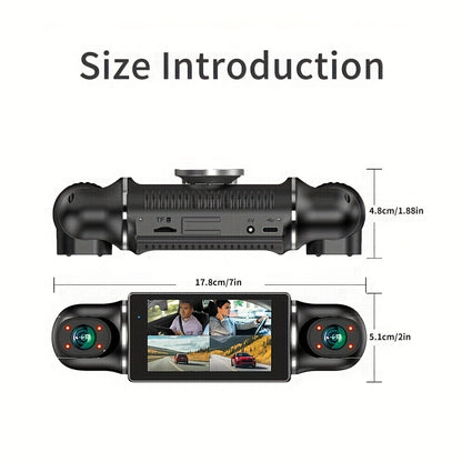 FHD 1080P 3/4-Channel 360° Car Dashcam, WIFI, IR Night Vision, Loop Recording, Car DVR Recorder, 3.0" IPS Screen, Rechargeable Battery 180Mah, 12-24V Car Plug, Optional 32GB Memory Card (Black), Car Parts/ Car Dashboard Camera/ Christmas Gift/