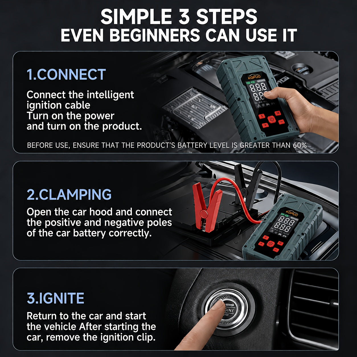 6000-20000A Peak Single Jump Starter Or 12V Portable Car Jump Starter with Air Compressor, Jump Starter Battery Pack with 150PSI Tire Inflator, 7-in-1 Multi-functional Battery Booster Power Bank with LED Light, Car Battery Charger, Roadside Assistanc