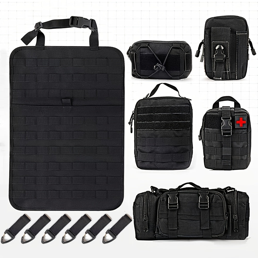 Car Seat Back Organizer with 5 MOLLE Pouches – Truck SUV Jeep Vehicle Panel Storage + 6 Keychains