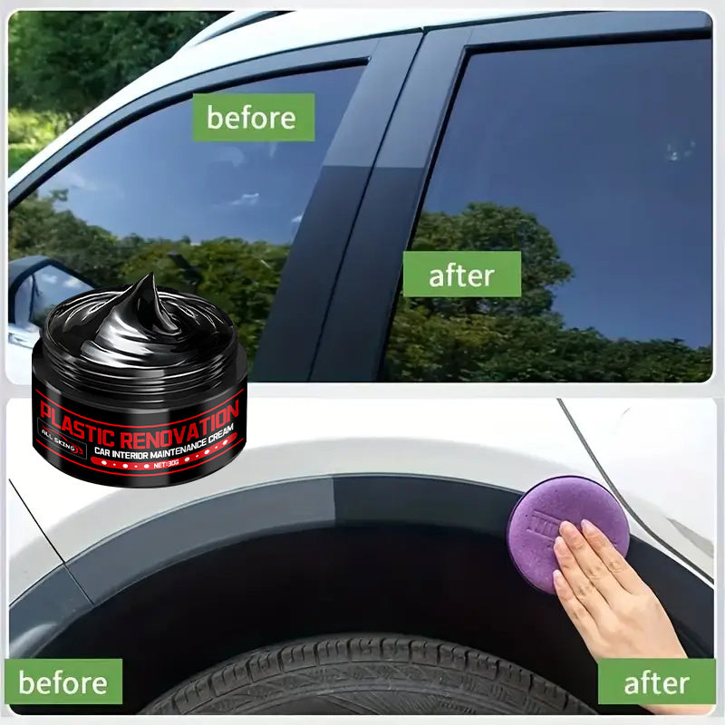 Car Plastic Part Restorer, Black Interior Trim Polishing Wax, Aging Prevention Refurbishment Agent, Repair Plastic Scratches, Tire Shine Paste, Leather Sofa Seat Care Cream, Suitable for All Car Interiors and Exteriors