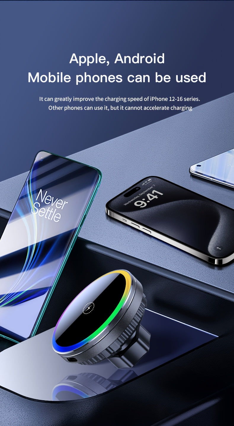 iPhone 12/13/14/15/16 Series Magnetic Car Wireless Charger with Fast Charging, Dual Cooling Fans, Strong Magnetic Base, Air Vent Mount - Qi1 Compatible for Apple iPhone 12-16 (Sleek Circular Design), Vehicle Charging Station, Modern Gadget Accessory, Effi