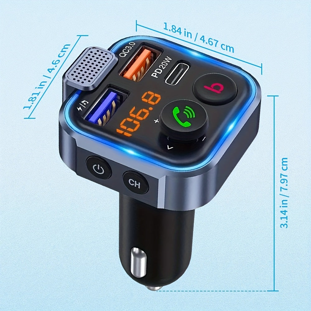 Gm V5.0FM Transmitter Car Adapter Kit - Clear Hands-free Calling, USB PD 20W Fast Charger, MP3 Player Receiver, Support for Hi-fi Bass Crystal Clear Sound
