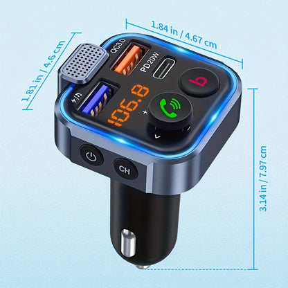 Gm V5.0FM Transmitter Car Adapter Kit - Clear Hands-free Calling, USB PD 20W Fast Charger, MP3 Player Receiver, Support for Hi-fi Bass Crystal Clear Sound