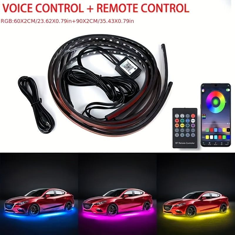 4pcs Colorful Automotive LED Chassis Light Strip, Remote APP Dual Control Ambient Neon Light Kit, DC12V, 16 Million Colors Available, Cool And Eye-Catching at Night, Suitable for Cars, Pickup Trucks, Suvs, Etc., Let Every Journey, All Dazzling