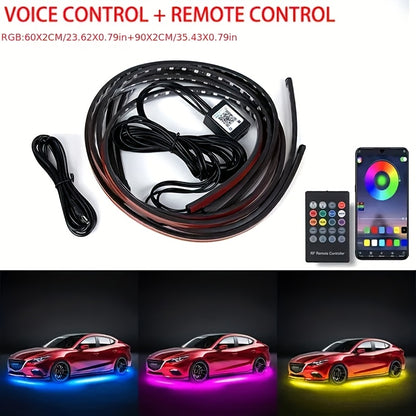 4pcs Colorful Automotive LED Chassis Light Strip, Remote APP Dual Control Ambient Neon Light Kit, DC12V, 16 Million Colors Available, Cool And Eye-Catching at Night, Suitable for Cars, Pickup Trucks, Suvs, Etc., Let Every Journey, All Dazzling