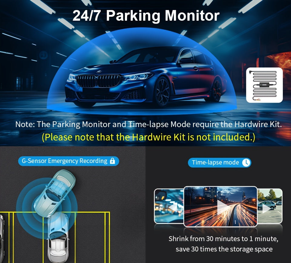 KAWA 2K & 1296P  Dash  for  DVR Dash  KAWA  3  Recorder Emergency Voice Control Night Vision WiFi APP Monitor WDR