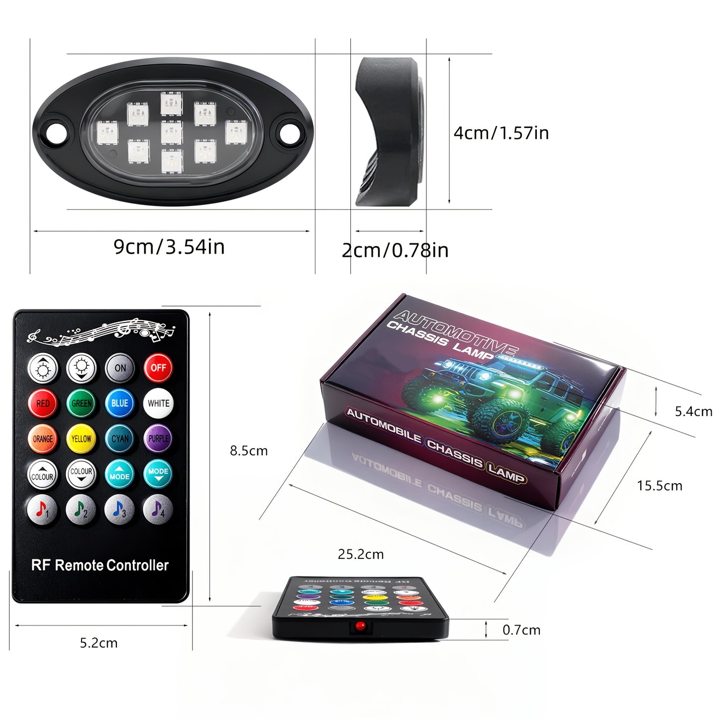 RGB LED Rock Lights With App/Remote Control & Timing & Music Mode Rock Lights For Trucks, Rock Light Kits For ATV RZR UTV SUV Off Road Motorcycle, Without Battery