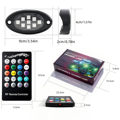 RGB LED Rock Lights With App/Remote Control & Timing & Music Mode Rock Lights For Trucks, Rock Light Kits For ATV RZR UTV SUV Off Road Motorcycle, Without Battery