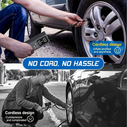 Portable Tire Inflator Air Compressor, Quick Wireless Air Pump, with Digital Display Screen, LED Light, USB Charging, Includes Multi-Function Nozzle Adapter, Lithium Battery, Suitable for Car, Motorcycle, Bicycle Tires, Balls, Car Parts, Sports Balls
