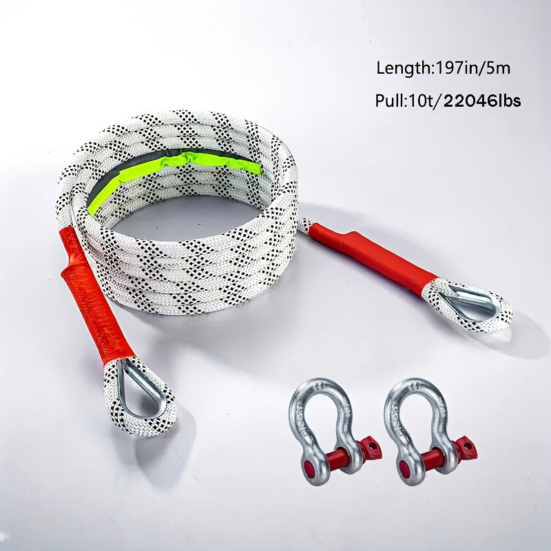 1 Heavy-duty Tow Hook And Tow Rope Set, 196.85inch Tow Hook And Tow Rope Set, Suitable for Off-road Rescue Of SUVs And Vehicles, Equipped with 2 Steel U-shaped Hooks, for Front Use, Suitable for Vehicles Weighing 135 Pounds Or Less