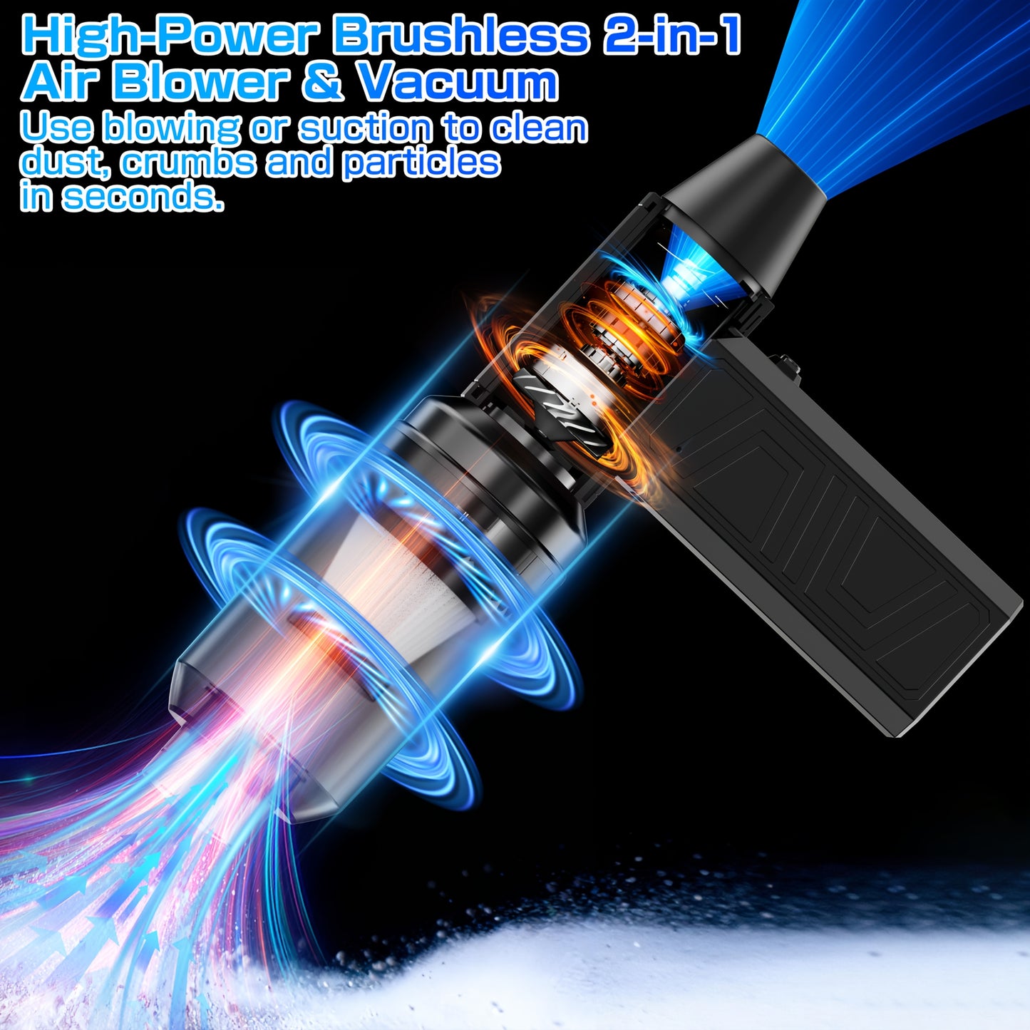 4 Gears Adjustable Turbo Blower, Wireless Rechargeable Air Blower with 130, 000 Rpm, High-speed Turbine Fan, Jet Fan 4Speed Settings - Cleaning Blower Tool Car Blowing Snow Electric Air Duster Portable Vacuum Kit Optional