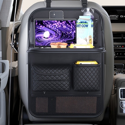 2025 New Spacious Faux Leather Car Seat Back Storage Bag | Foldable Organizer Featuring Tablet Holder, Cup Holder & Mesh Pocket, Versatile Car Seat Back Organizer for Rear Seats, Perfect Gift