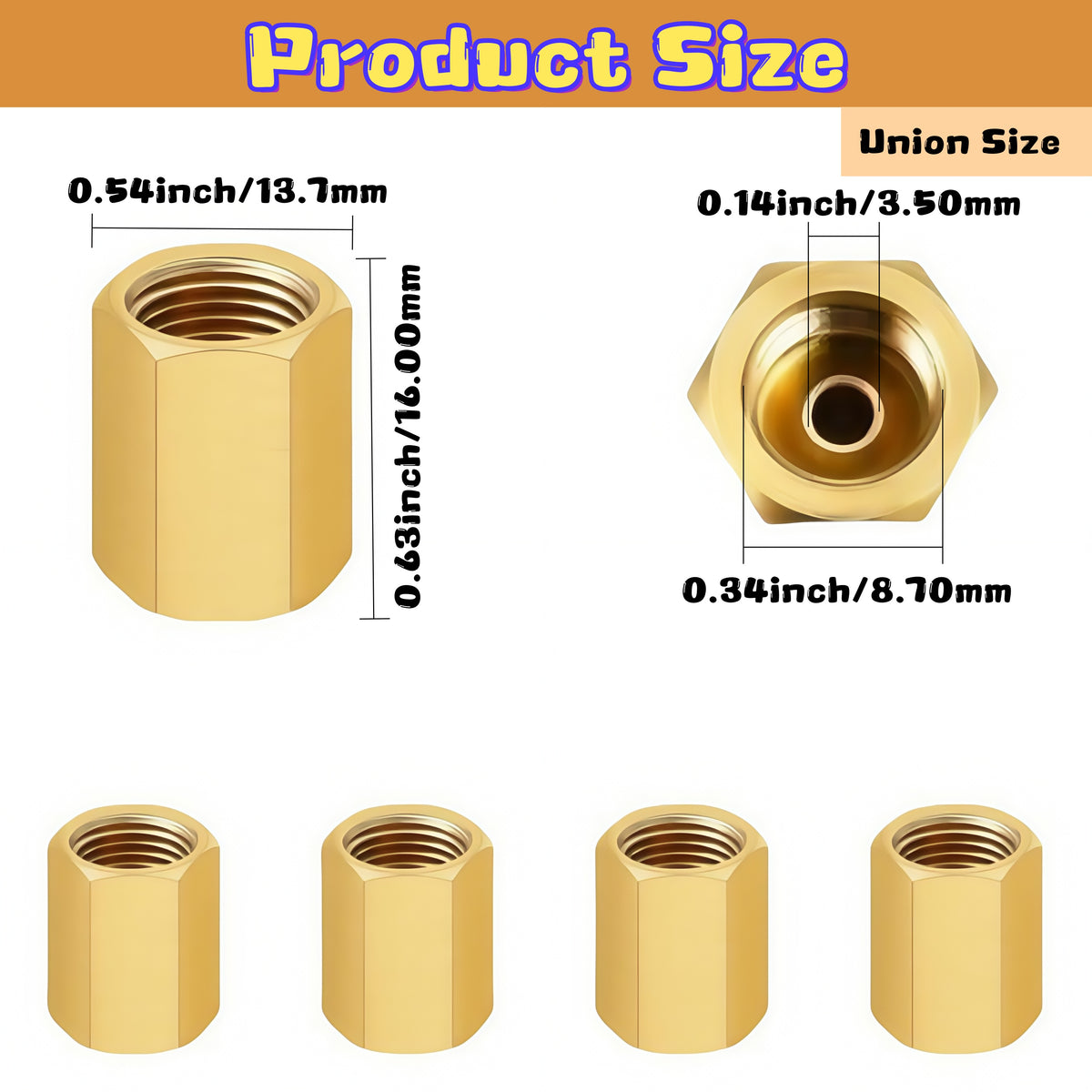 Brake Line Fittings Assortment – 3/16" 1/4" 5/16" 3/8" Tube, Inverted Flare Union Connectors, Multiple Thread Sizes with Hose Clamps