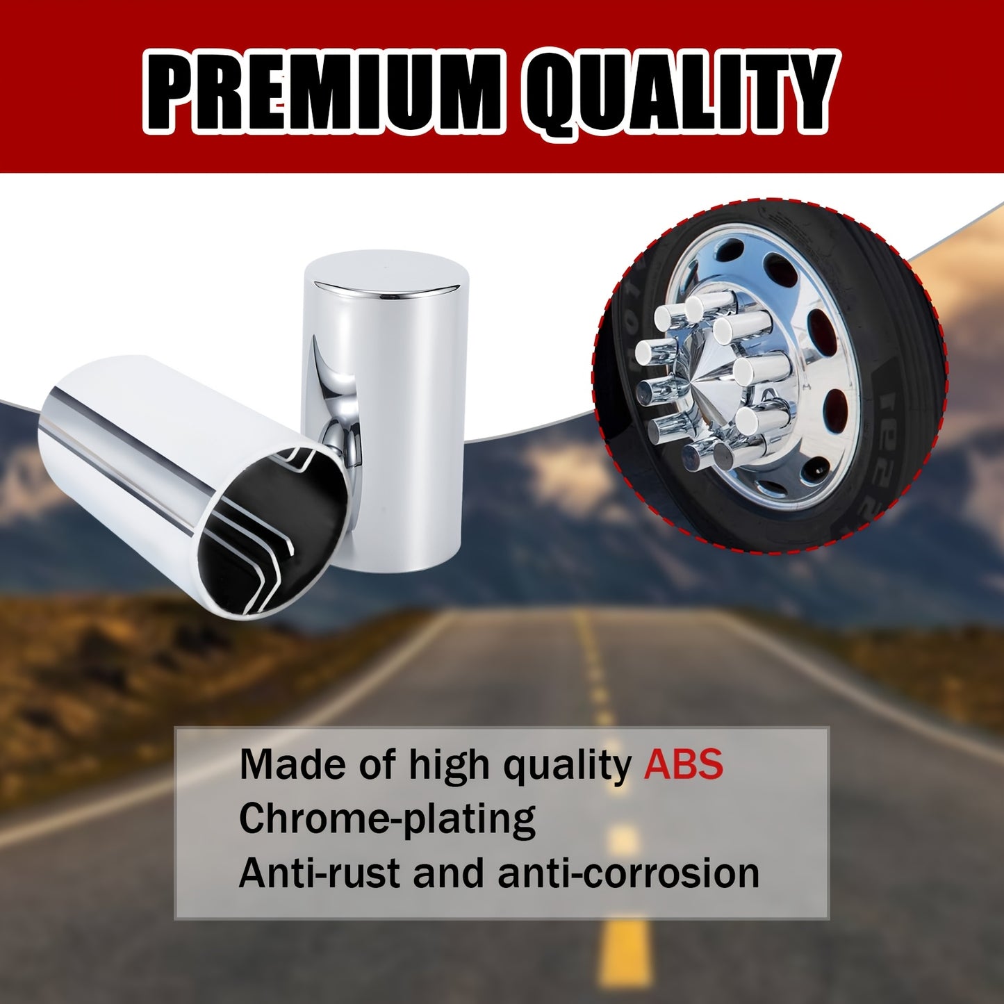 20pcs, 40pcs, Or 60pcs of 33Mm X 3 1/2" Lug Nut Covers Made from ABS Chrome Plastic, Designed for Push-On Fit for Hub Piloted Wheels, Complete Axle Cover Kits, And Lug Nut Covers Suitable for Semi Trucks And Trailers