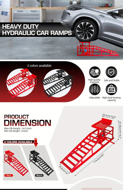 2 Pack Hydraulic Car Ramps, 11050LBS 5T Car Ramp High Lift 9"-14.2", Heavy-duty Iron-made Vehicle Lift Ramp, Automotive Truck Service Ramps For Oil Changes Support Jack For Maintenance