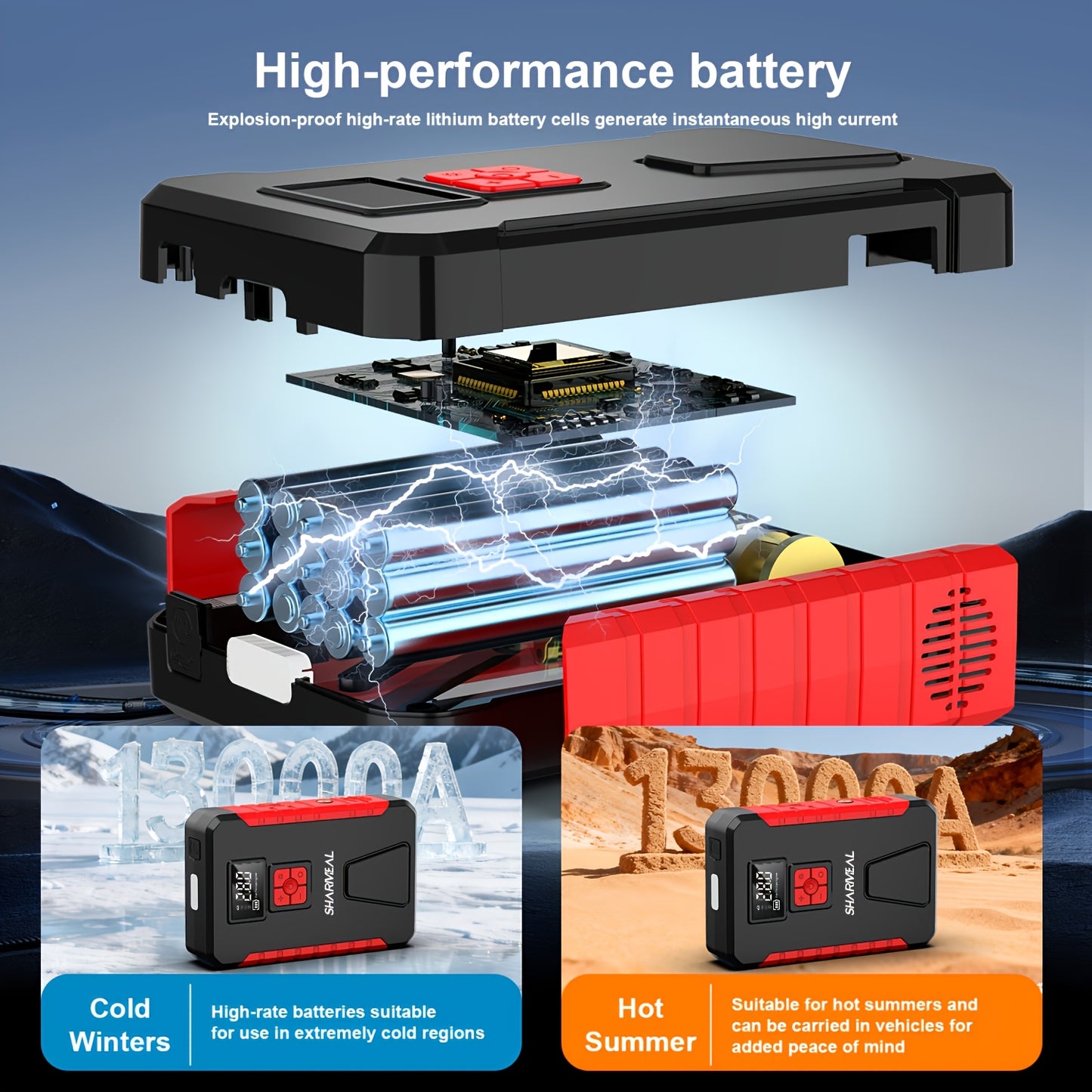 15000A-21000A Peak 350PSI 12V 17-in-1 Portable Jump Starter with Air Compressor Jump Starter, Car Battery Charger, Car Jump Starter with Air Compressor, Jump Starter Para, Car Accessories Tools, LED Light, Battery Charger, Cart Battery Charger