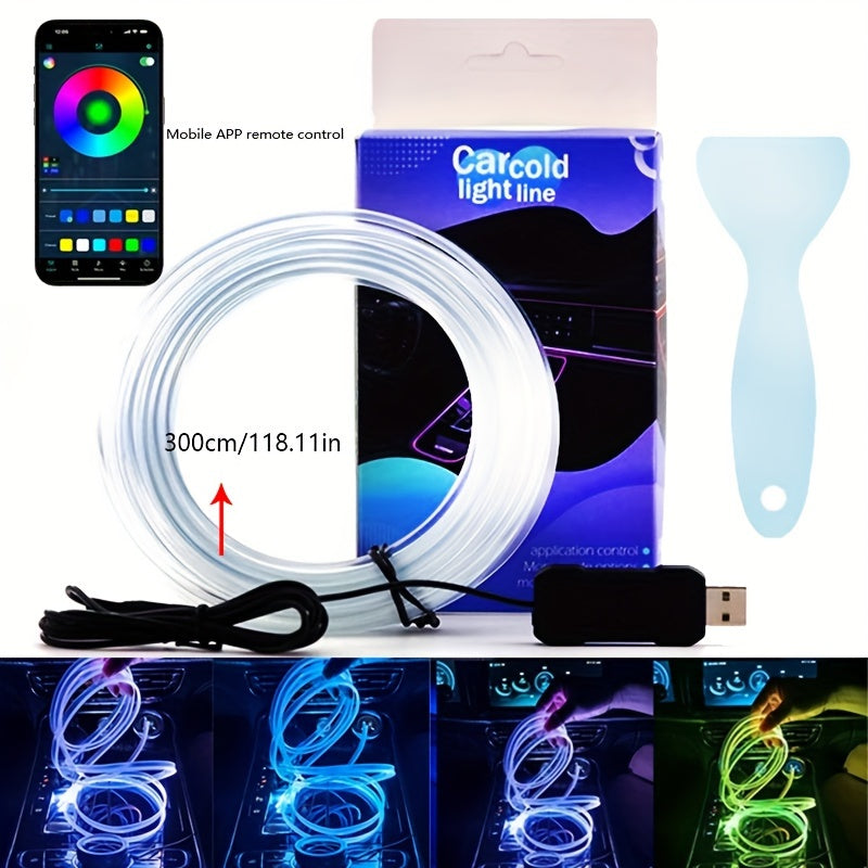 [APP Control LED Lights] RGB Car Accessories Neon Light With APP Control, 8-Color Changing (Dashboard + Roof Console), LED Car Lights, APP Application And USB Button With Voice Control RGB LED Automotive Ambient Lighting