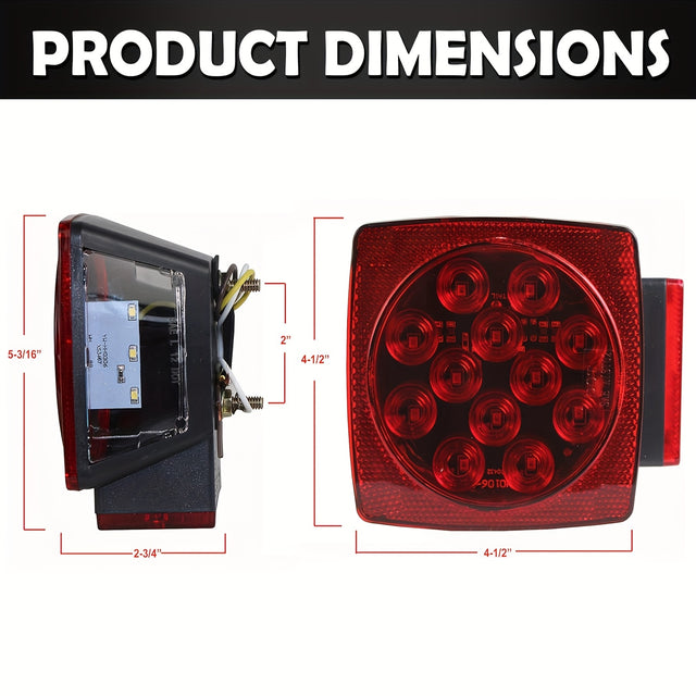 12V LED Trailer Tail Lights – Square Stop, Turn Signal, Brake & License Plate Light Kit for Trailers Under 80", Boat, RV, Camper & Utility Trailer