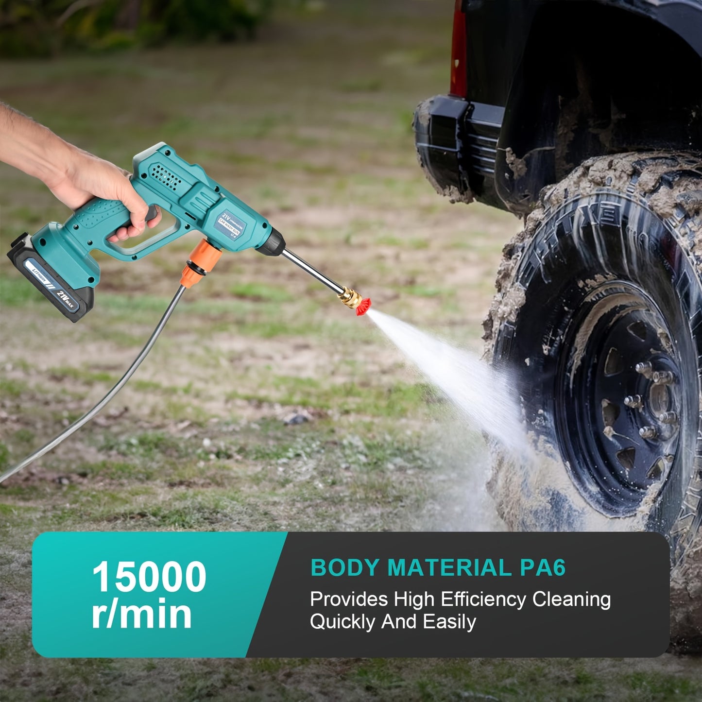Portable High-Pressure Car Wash Machine, 500PSI Car Wash Machine, with 1/2 Batteries, 6-In-1 Nozzle, 5-Meter Hose, Portable High-Pressure Cleaning Machine for Car/Fence/Floor Cleaning And Watering, Is A Great Christmas Gift