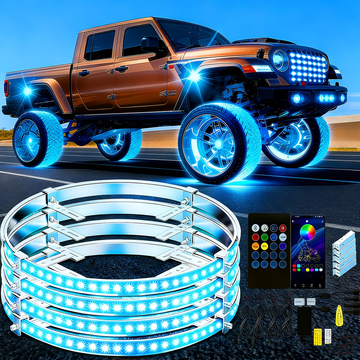 Car Underglow & Wheel Lights – App & Dual Control LED Chassis Ambient Light for Truck, Jeep Wrangler, Tesla, Ford & More