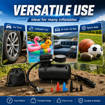 1 Unit of a Compact Air Compressor Pump, 12V 300 PSI, Designed for Inflating Tires of Cars, Bikes, Balls, And Motorcycles While for on The Move, Without Battery