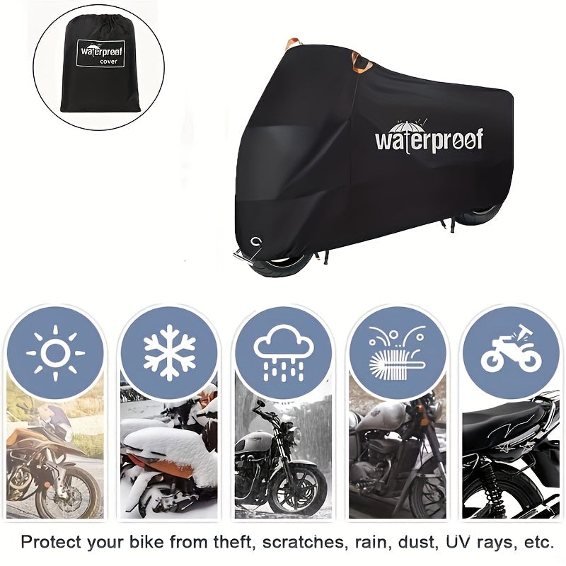 Durable Black Motorcycle Cover, Waterproof And All-Weather Protection, Rain, Snow, UV And Dust Resistant, Suitable for Most Motorcycle Models