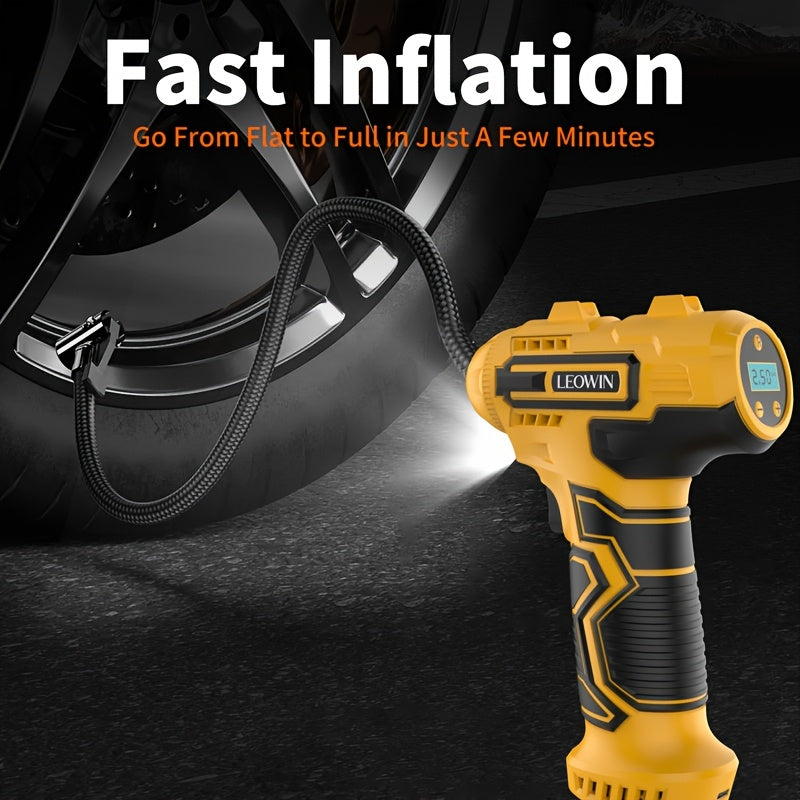 Cordless Tire Inflator 150 PSI – Auto-Shutoff, Digital Pressure Gauge, LED Light, Rechargeable Handheld Air Pump for Car, Motorcycle & Bike