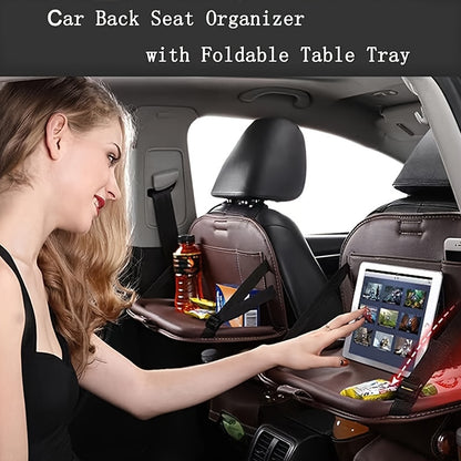 Car Back Seat Organizer 2-Pack – Foldable Table, Kick Mats, Cup Holder, Tissue Box, Laptop Station & Eating Tray – Family Road Trip Storage