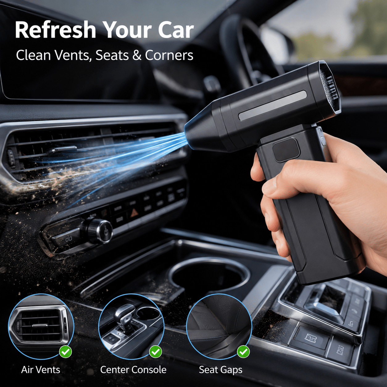 [Air Dryer, Blower, and Blades] Blower for Car Cleaning High-speed Turbine Fan, 3600mAh USB Rechargeable Portable Jet Fan (with LED Light), Wireless Dust Blowing Fan and Air Dryer, Heavy-duty Blower Suitable for Cars, Outdoors