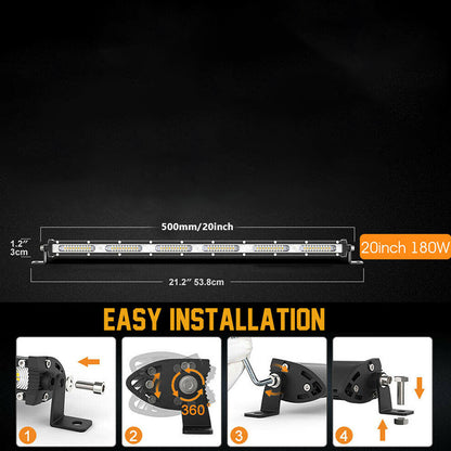 Ultra Slim LED Bar 20 Inch 180W Offroad Light Single Row 12V 24V LED Work Lamp For Auto ATV SUV Tractor Boat Light Bar