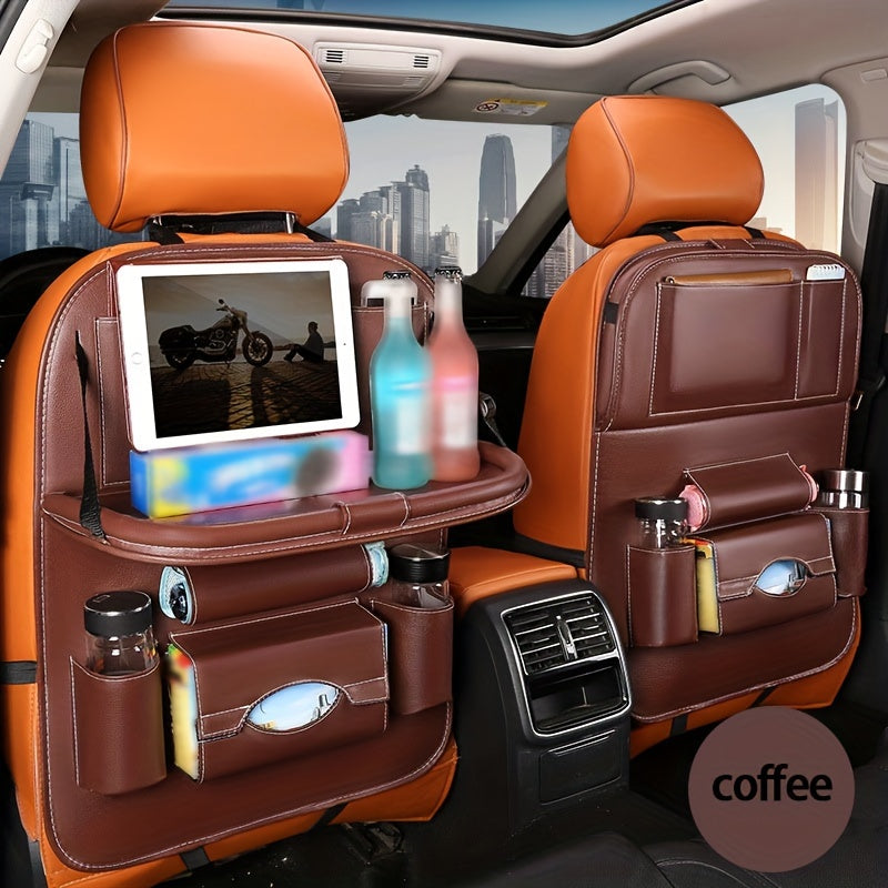Car Back Seat Organizer 2-Pack – Foldable Table, Kick Mats, Cup Holder, Tissue Box, Laptop Station & Eating Tray – Family Road Trip Storage