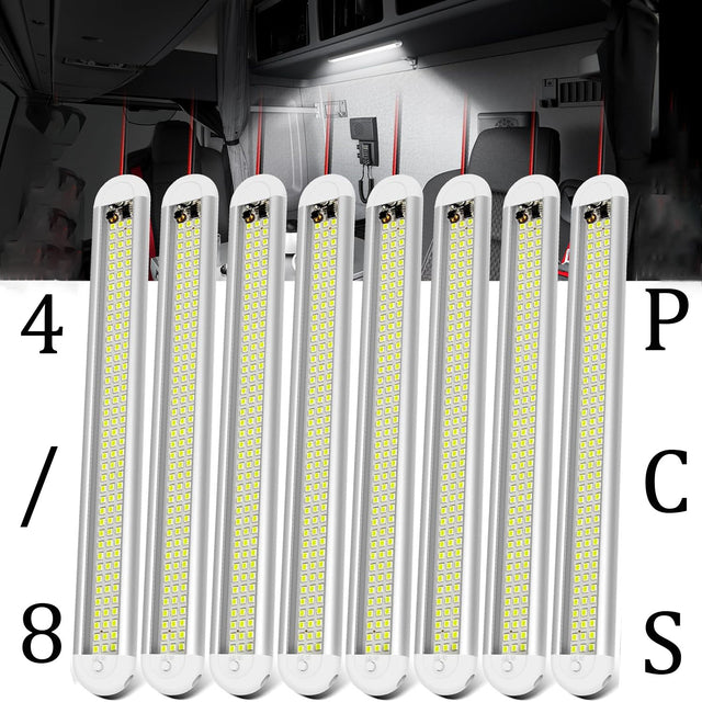 12V LED Interior Light Bar for Cargo Trailer, RV, Van & Truck – 120 LEDs 1500LM 8W with ON/OFF Switch – 4 or 8 Pack