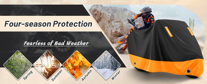 Motorcycle Cover, 210D, All-Weather Outdoor UV And Dust Protection, Protects Paintwork with Reflective Strips, Suitable for Harley-Davidson, for HONDA, And for SUZUKI (Black And Orange)