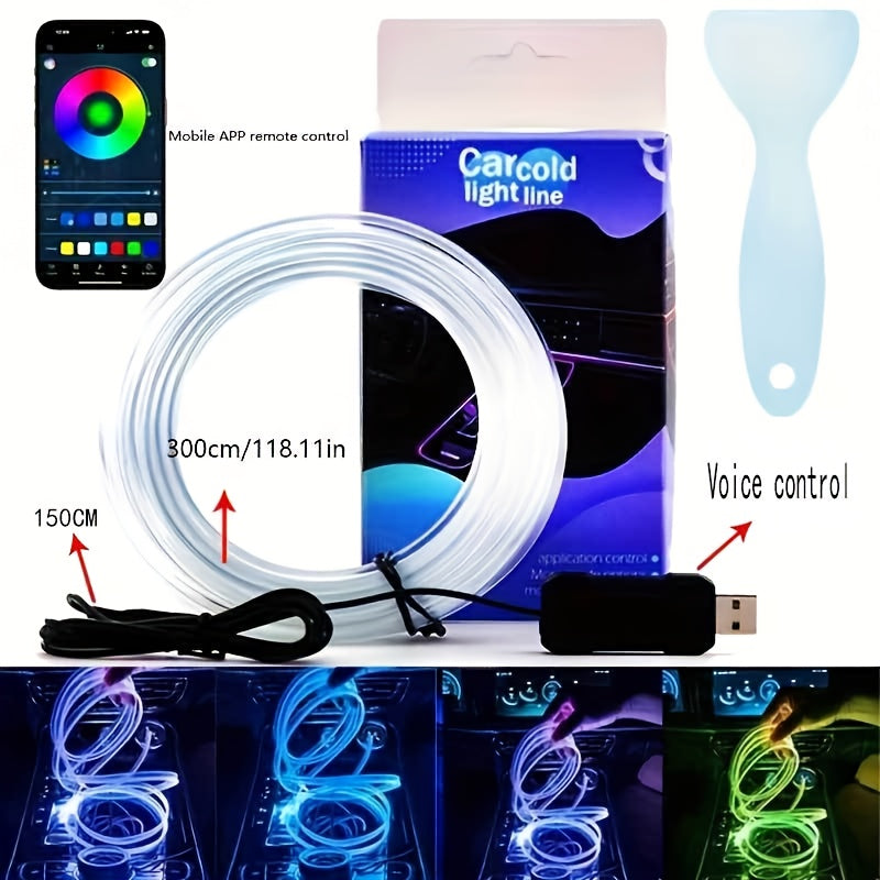 [APP Control LED Lights] RGB Car Accessories Neon Light With APP Control, 8-Color Changing (Dashboard + Roof Console), LED Car Lights, APP Application And USB Button With Voice Control RGB LED Automotive Ambient Lighting