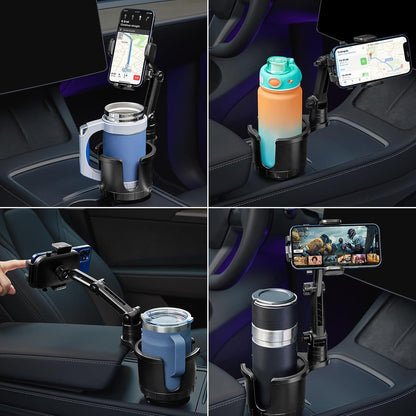 [2-In-1 Cup Phone Holder] Car Cup Holder Phone Mount, Upgraded 2-In-1 Car Cup Phone Holder Expander with Adjustable Base, 360-Degree Rotation, Cup Phone Holder for Car Compatible with Iphone, Samsung & All Smartphones
