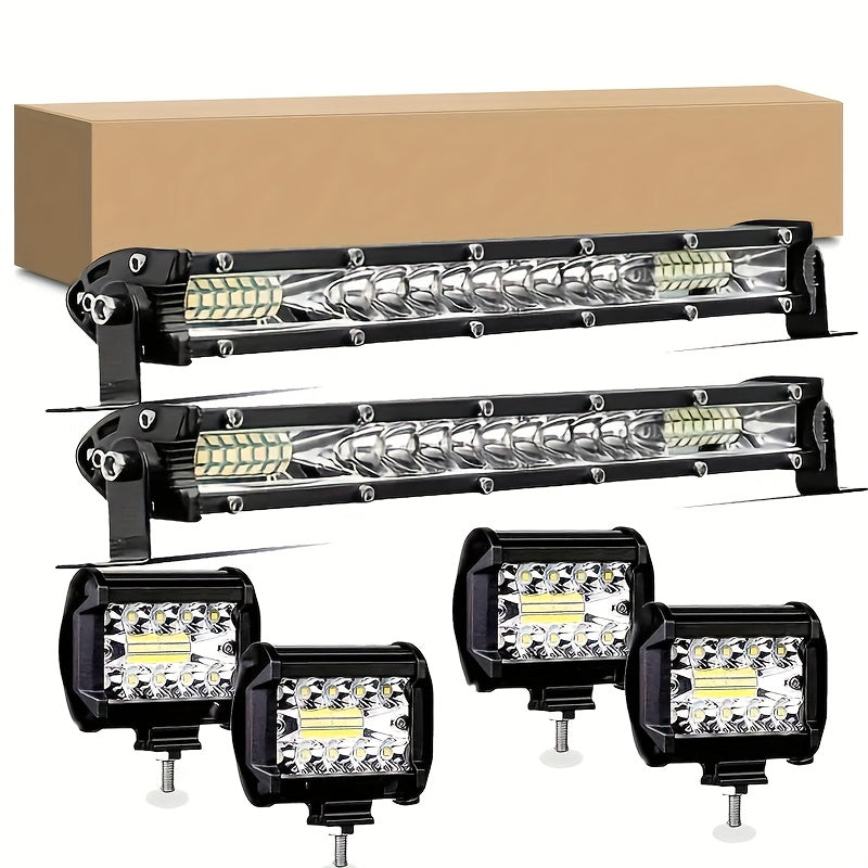 2x 10Inch LED Light Bar + 4 x 4" Light Offroad For Jeep Truck Car, Without Battery