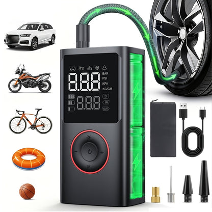 Portable Cordless Tire Inflator – 150PSI Fast Inflation Air Compressor with Digital Gauge, LED Light & Auto Shut-Off for Cars, SUVs, Motorcycles & Bikes