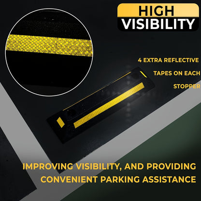 Heavy Duty Rubber Parking Guide - Premium Quality Durable Car Garage Wheel Stopper Professional Grade Park with Reflective Yellow Tape Curb