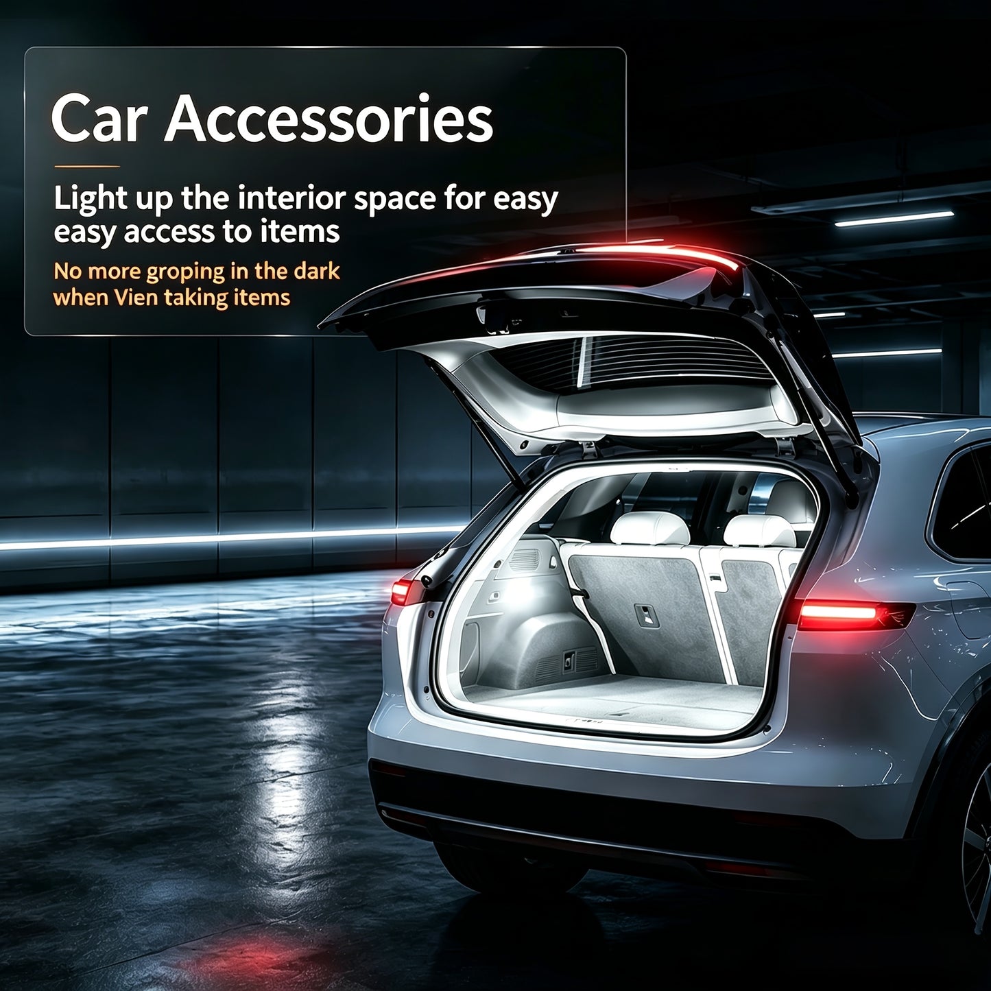 [LED Trunk Light] New Car Trunk Light Atmosphere Light, Trunk Lighting LED Strip, Flexible Light, 158 Inches, LED High Brightness White/Blue Light, Suitable for All Kinds of Car Trunks, Without Battery